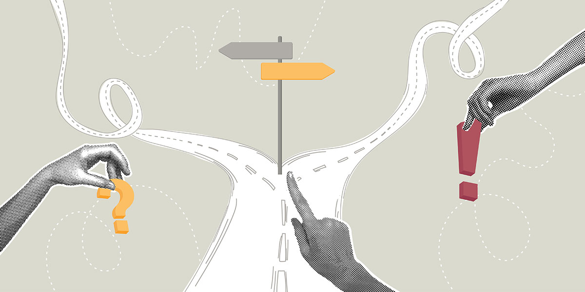 different paths with arrow signs pointing at different directions